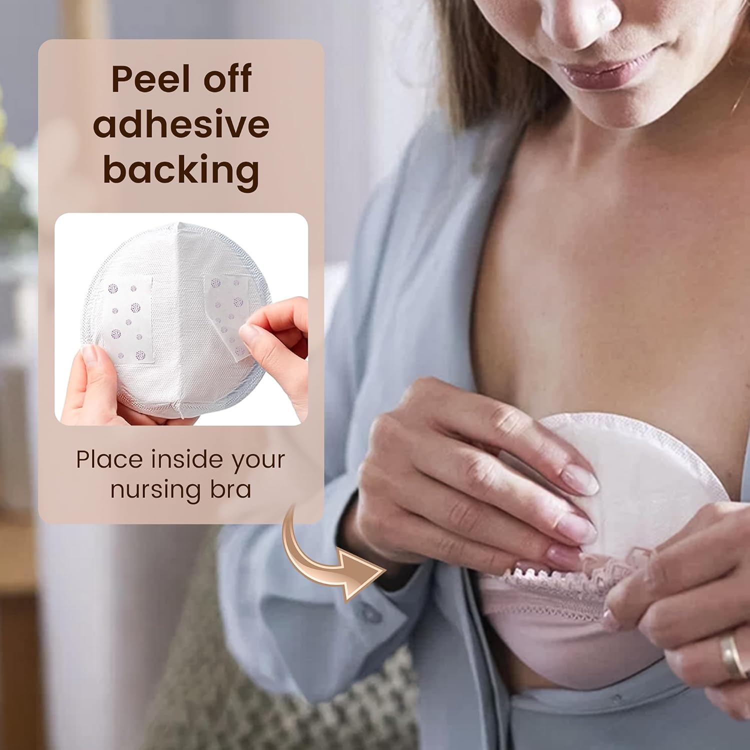 Disposable nursing pad in everyday use—thin, soft, and perfect for breastfeeding moms on the go.